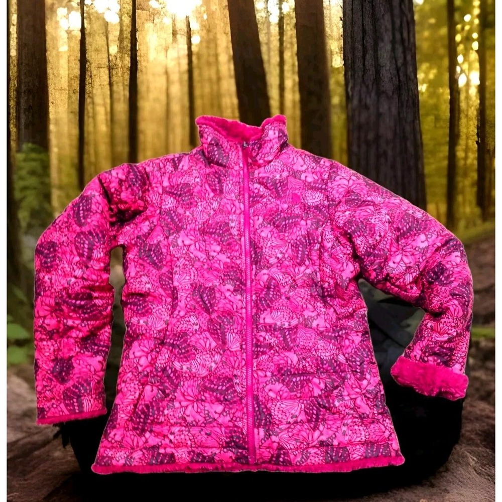 The North Face Reversible Jacket Large 14/16 Pink Excellent Butterfly Fleece